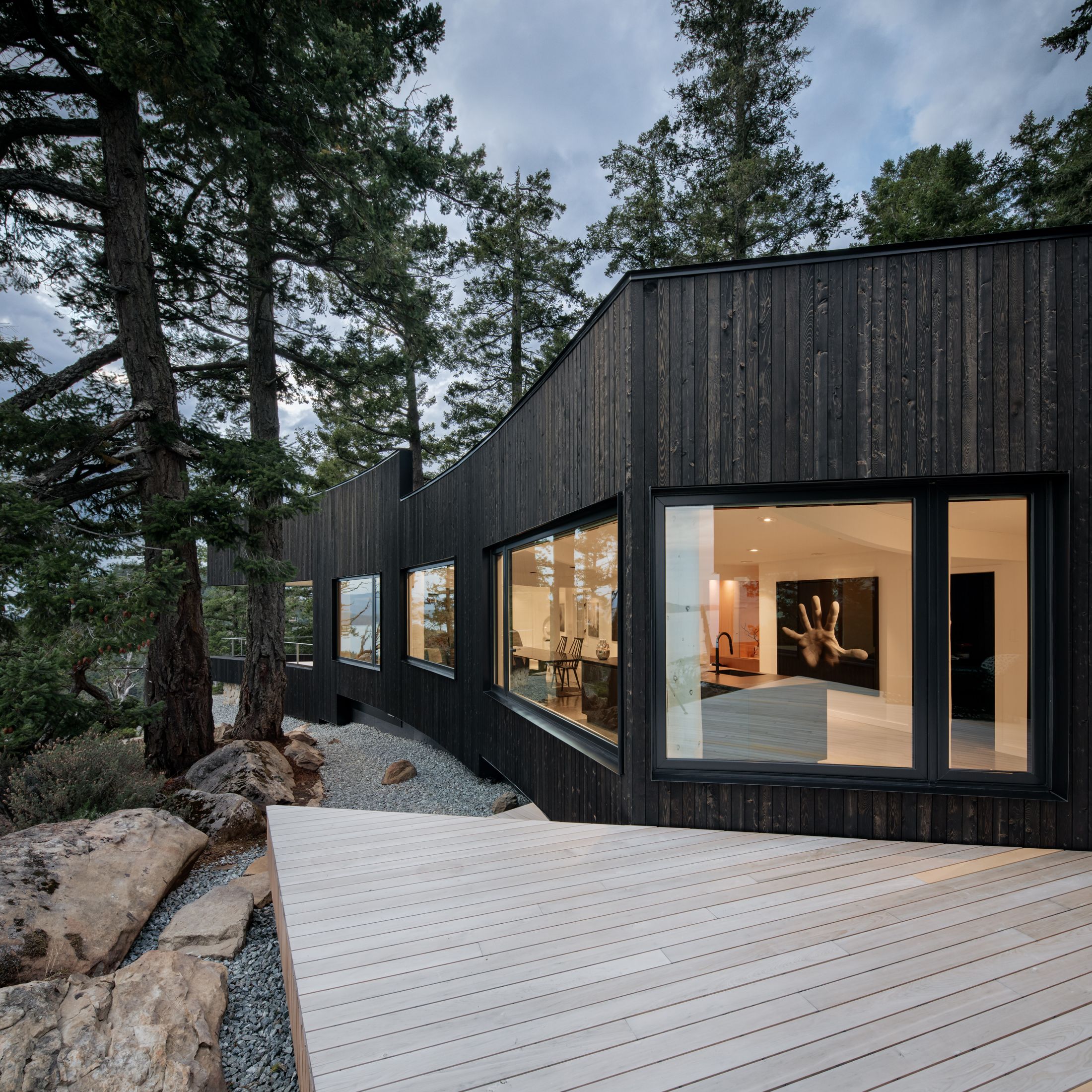 Dark wood cladding on a forest home