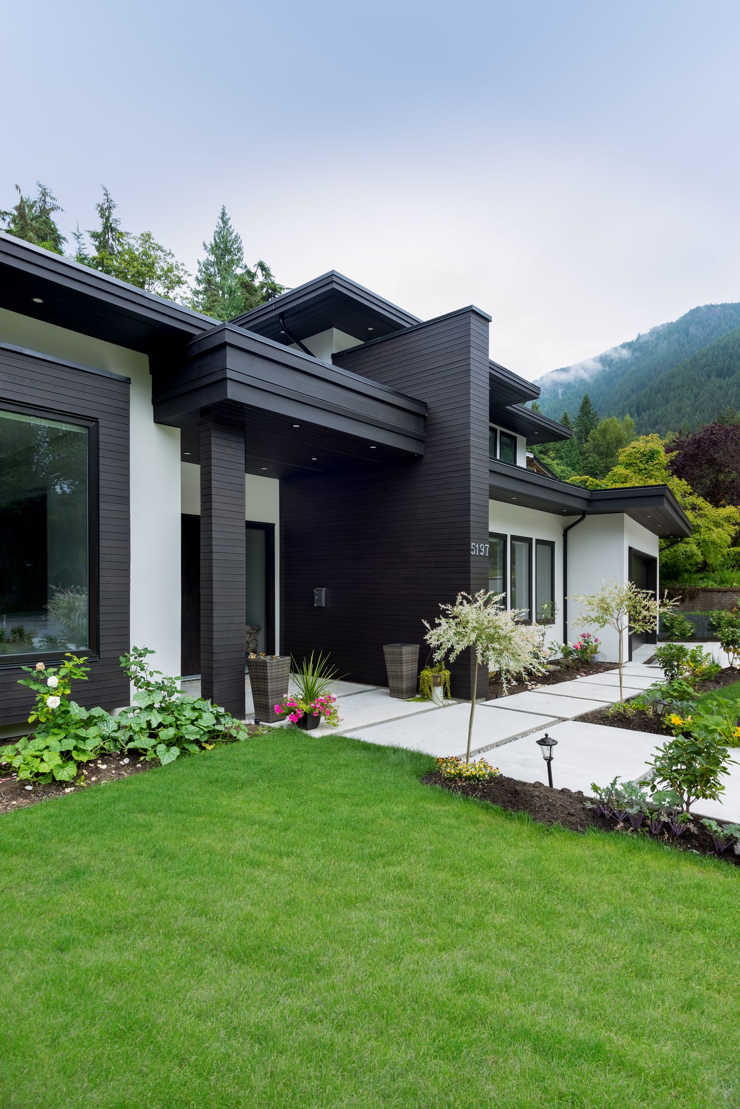 Black horizontal wood cladding on a modern home