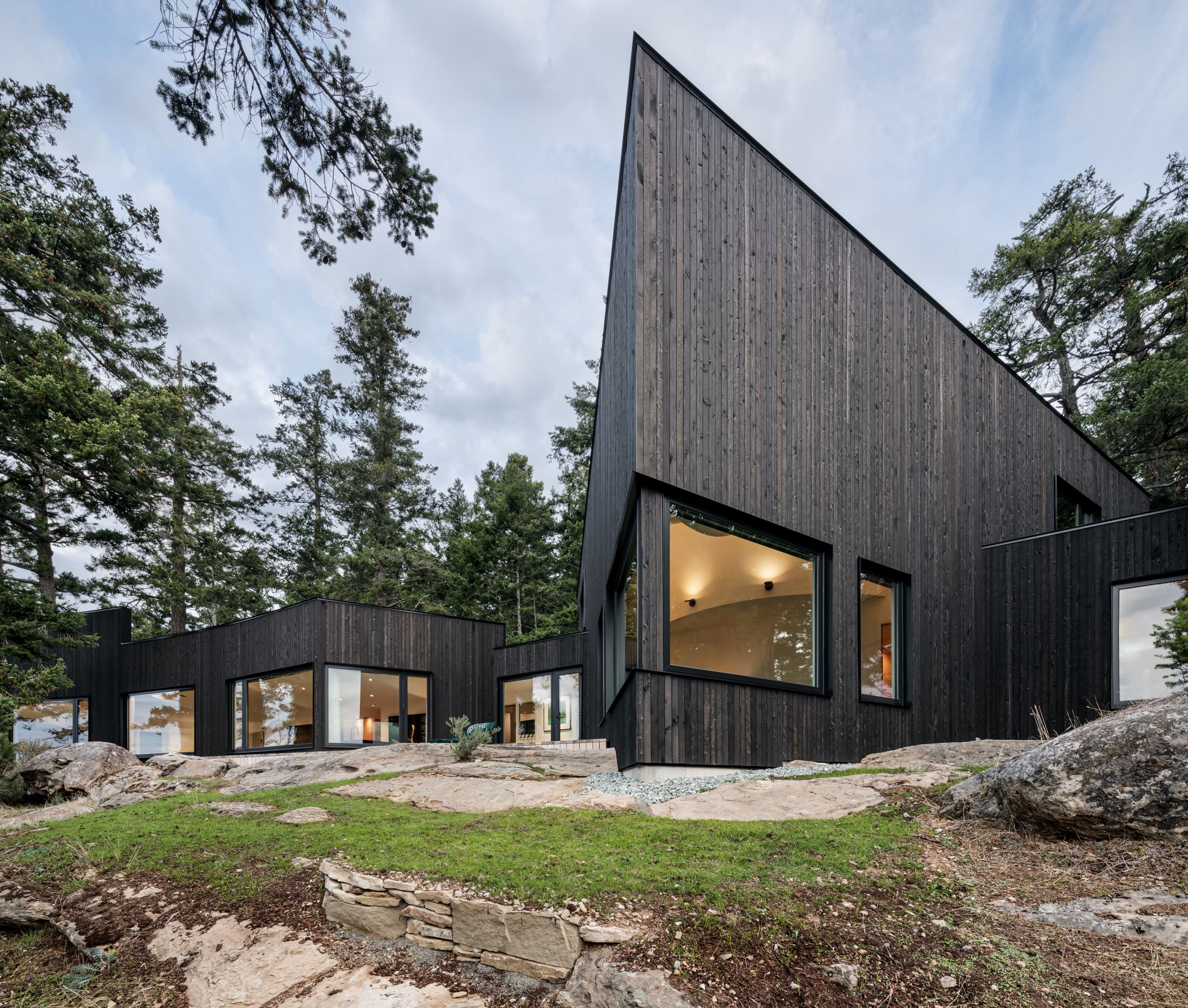 Dark vertical wood cladding on a modern home