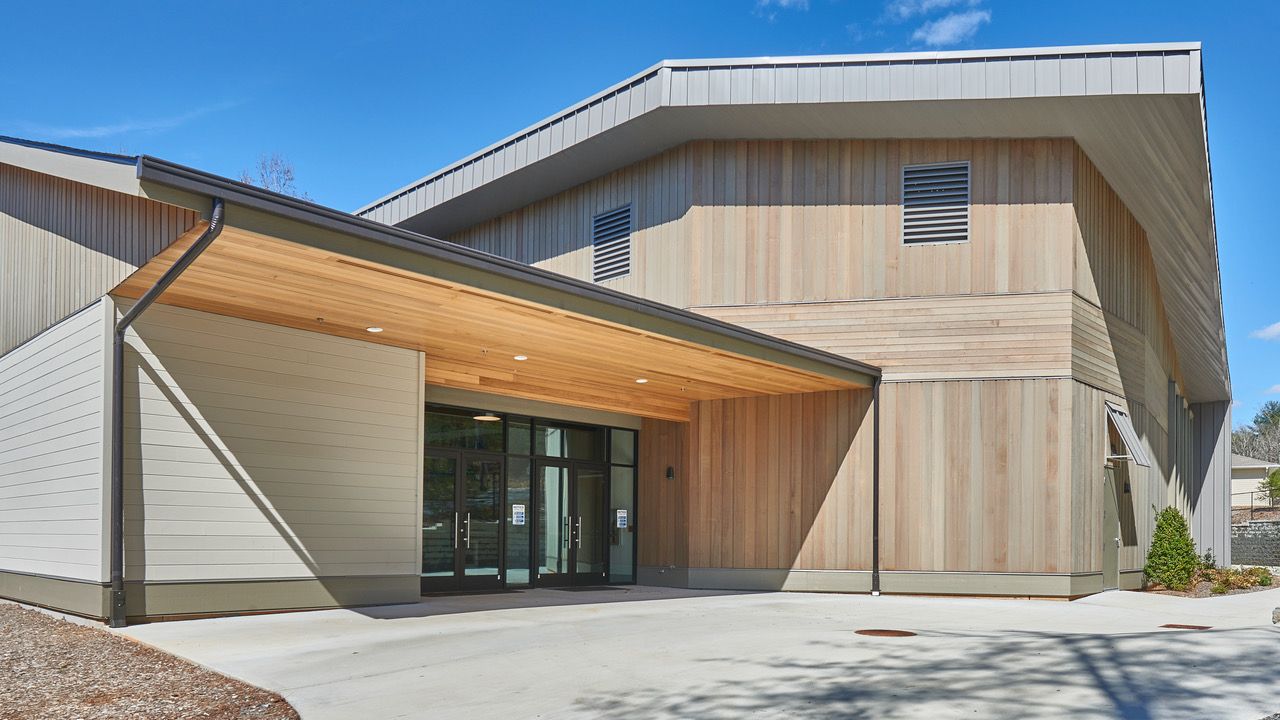 Wood soffit on a commercial canopy